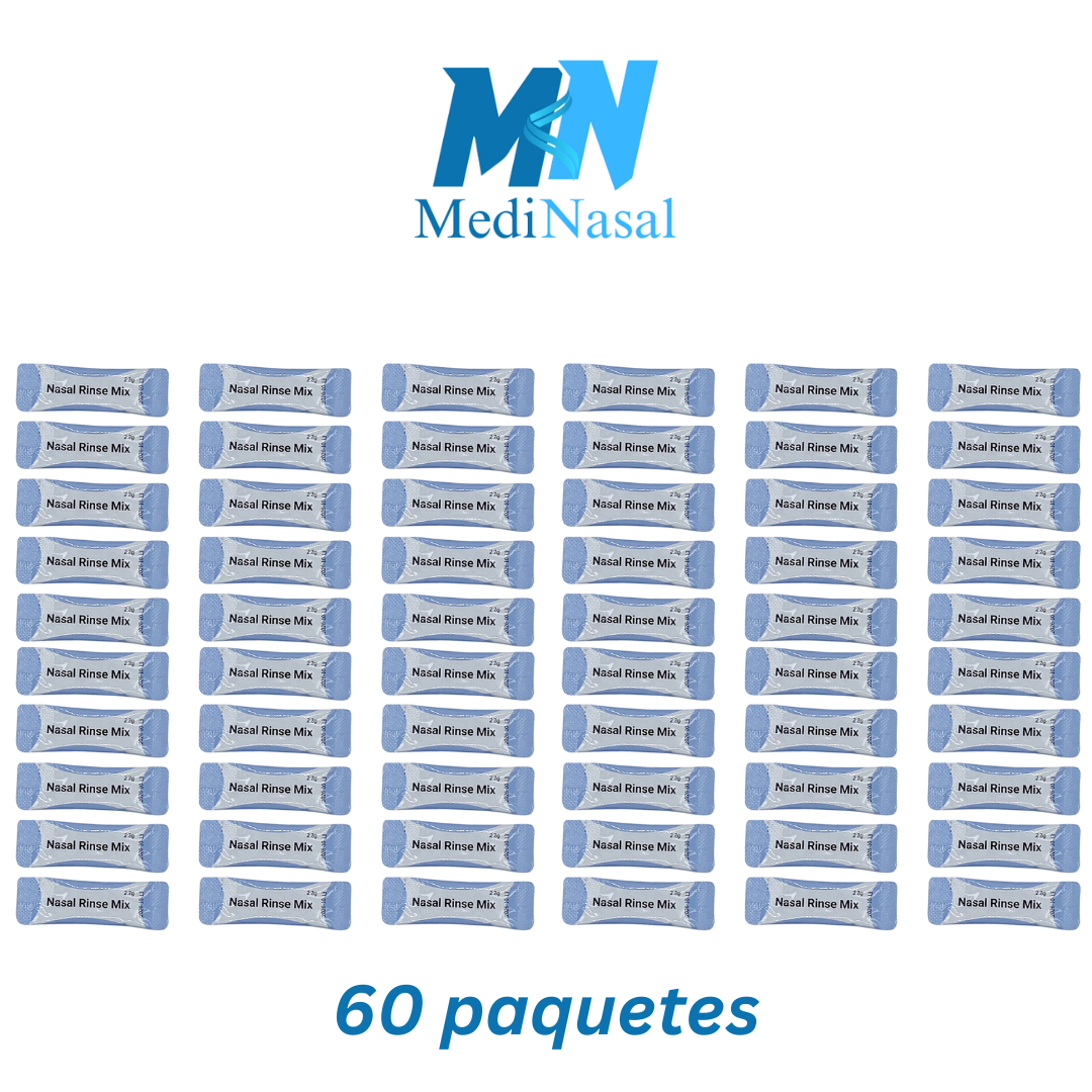 60 sobres de mezcla de enjuague nasal para una botella de lavado nasal, un neti pot o cualquier dispositivo de enjuague nasal