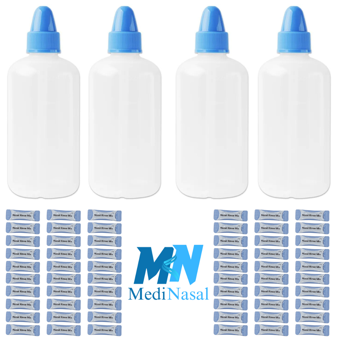 4 Botellas de lavado nasal y 60 Sobres de enjuague nasal