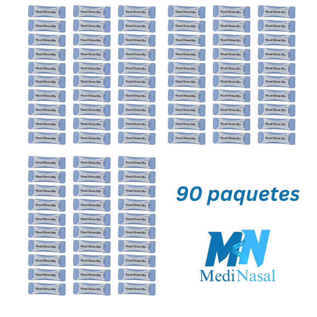 90 sobres de mezcla de enjuague nasal para una botella de lavado nasal, un neti pot o cualquier dispositivo de enjuague nasal